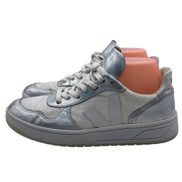 VEJA SNEAKERS LOW TOP WOMEN’s EU 37 US 6 METALLIC SILVER CASUALS TENNIS SHOES - Picture 2 of 12